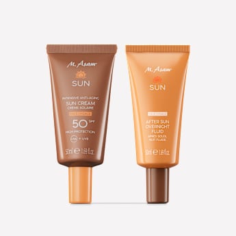M. Asam SUN Crème Solaire Visage Anti-Âge SPF 50 & Fluide de Nuit Après-Soleil