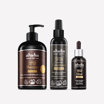 ahuhu ESSENTIAL Routine de Soins Capillaire Anti-Âge & Perte de Cheveux 3 Produits