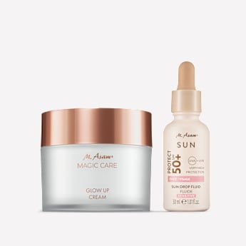 M. Asam MAGIC CARE Glow Up Gesichtscreme & Sun Drop Fluid Sonnenschutz Serum Gesicht LSF 50+ Sensitiv