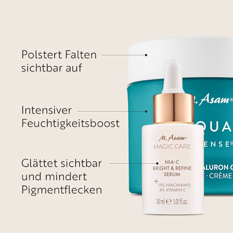 M. Asam AQUA INTENSE Supreme Hyaluron Gesichtscreme und NIA-C Bright & Refine Serum