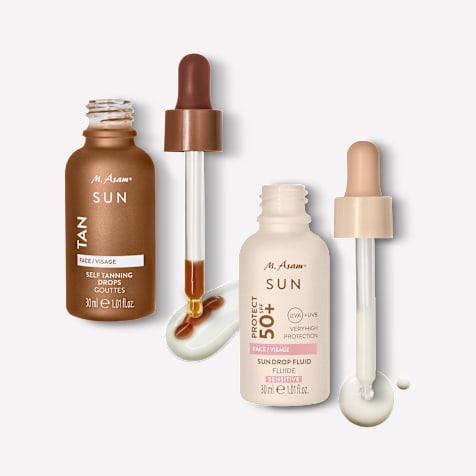 M. Asam SUN Self Tanning Drops Selbstbräuner Konzentrat Gesicht & Sun Drop Fluid Sonnenschutz Serum Gesicht LSF 50+ Sensitiv