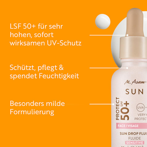 M. Asam SUN Sun Drop Fluid Sonnenschutz Serum Gesicht LSF 50+ Sensitiv