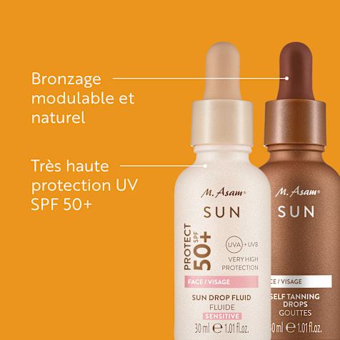 M. Asam SUN Self Tanning Drops Autobronzant Visage & Sun Drop Fluide Sérum Solaire Visage SPF 50+ Peaux Sensibles