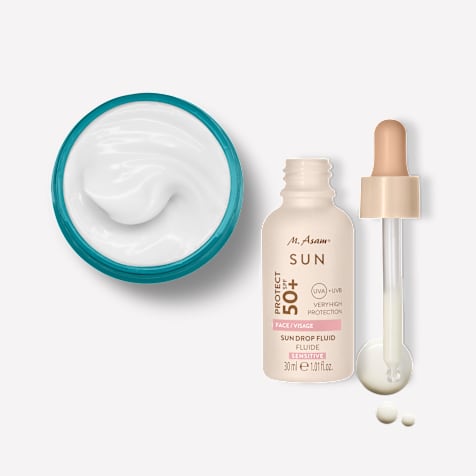 M. Asam AQUA INTENSE Supreme Hyaluron Gesichtscreme & Sun Drop Fluid Sonnenschutz Serum Gesicht LSF 50+ Sensitiv