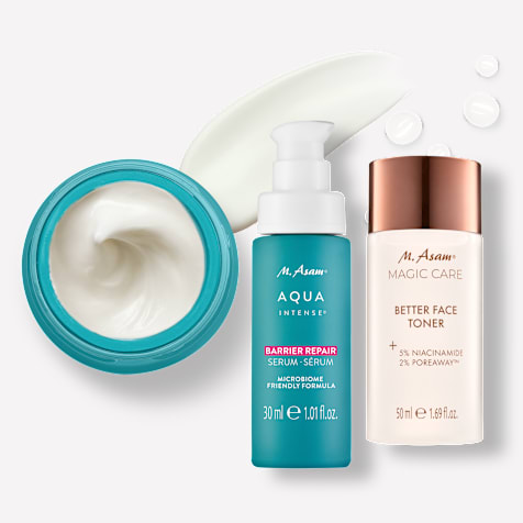 M. Asam AQUA INTENSE Coffret cadeau 3 pièces avec trousse de toilette – routine de soin à l’acide hyaluronique pour protéger la barrière cutanée