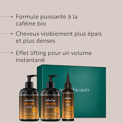 ahuhu THICKENING Soin capillaire fortifiant à la caféine pour des cheveux visiblement plus épais – coffret cadeau 3 pièces