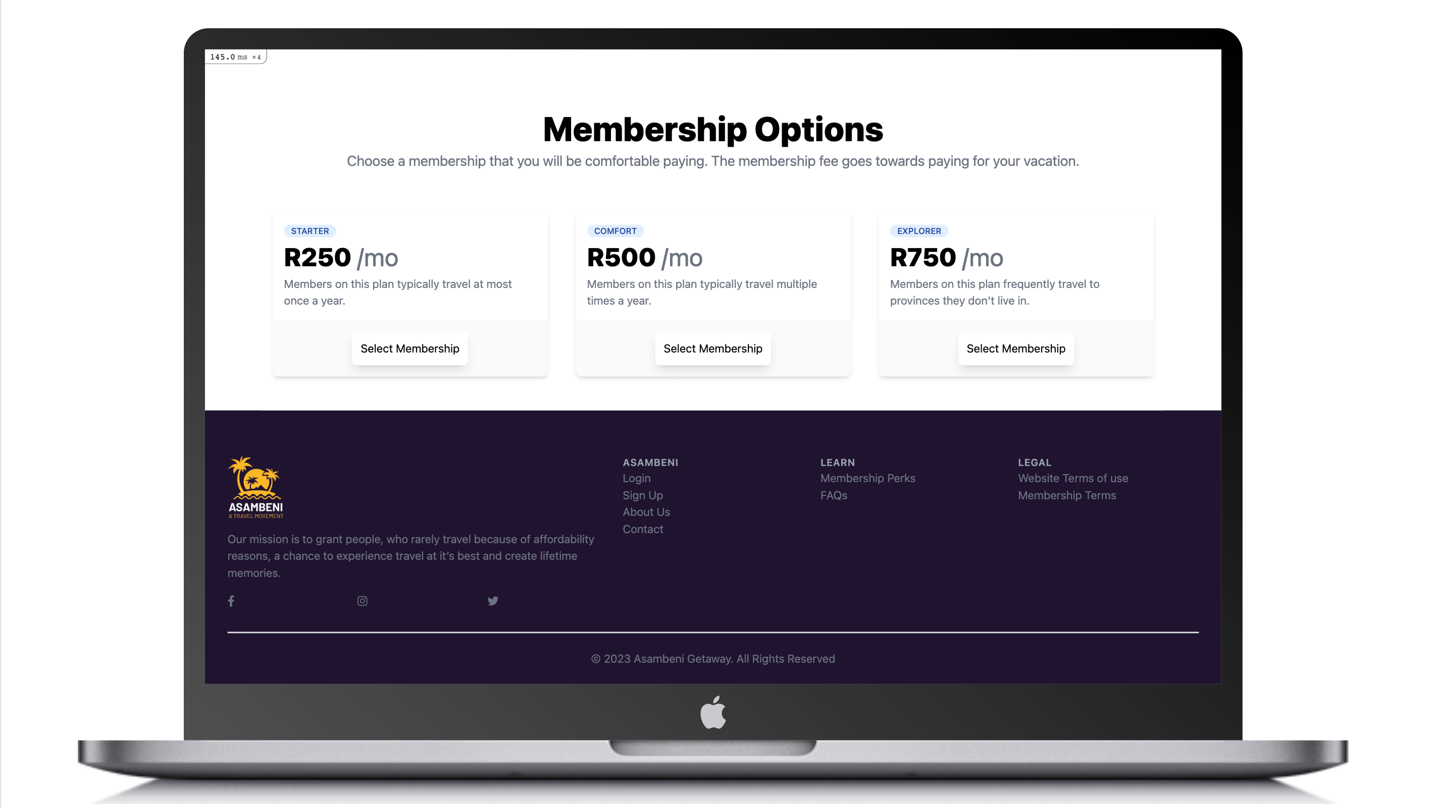 Select membership option screenshot