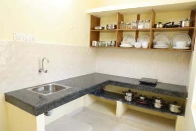 Fully equipped kitchen space in the homestay