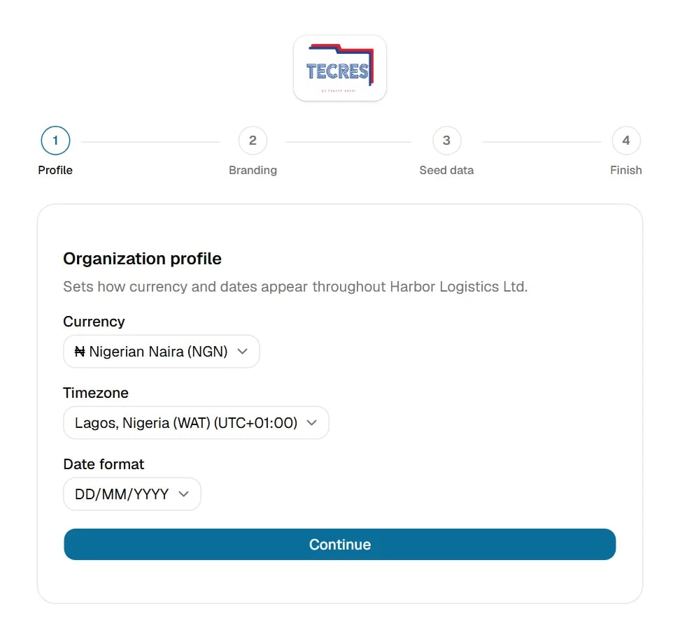 TrackIT workspace setup wizard, profile step