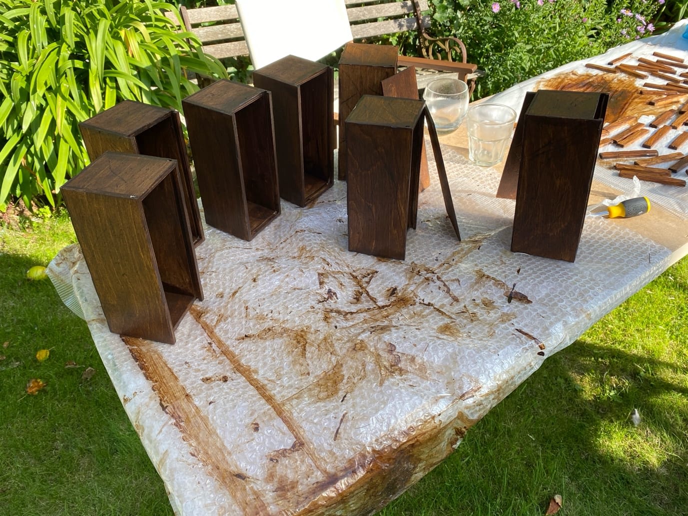 Our display box 'factory' in the back garden.