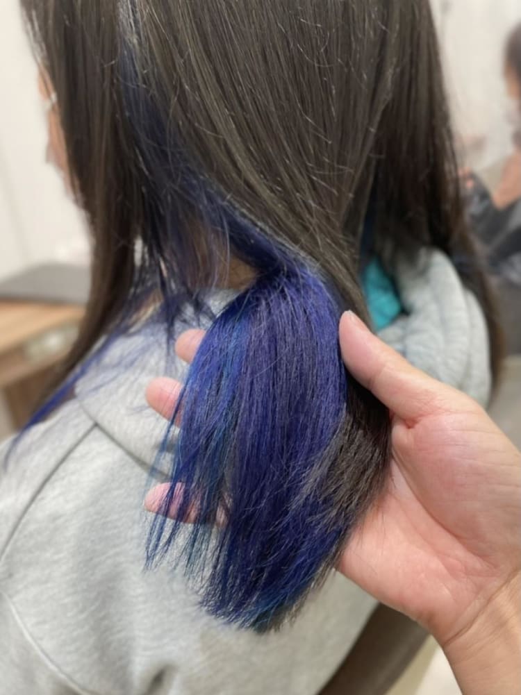 青に紫ちょい入れで作るビビットインナーカラー ヘアカタログ Ash 豊田店 中武 優 ヘアサロン 美容院 Ash オフィシャルサイト