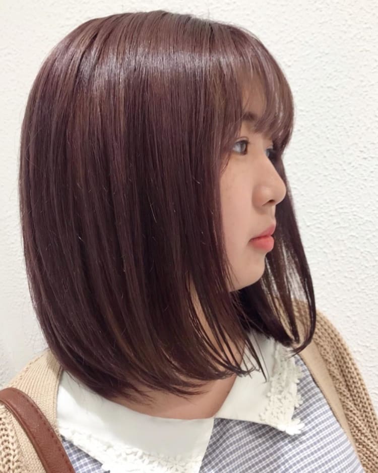 毛先軽めのワンレンボブ コーラルピンク ヘアカタログ Ash 元住吉店 植本 琢 ヘアサロン 美容院 Ash オフィシャルサイト