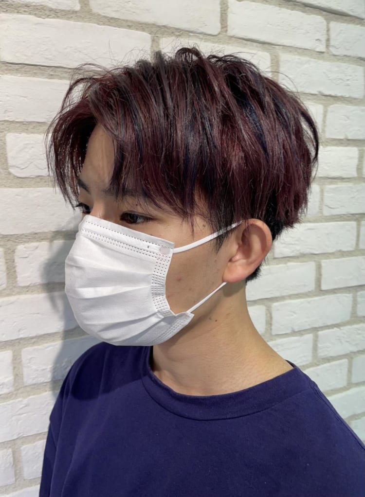 レッドパープル ブルーハイライトセンターパート ヘアカタログ Ash 十日市場店 手代木 寛朗 ヘアサロン 美容院 Ash オフィシャルサイト