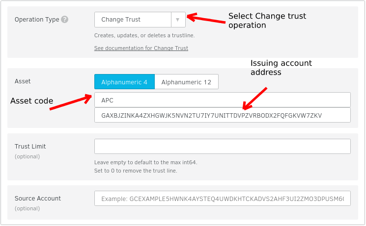 Adding change trust operation