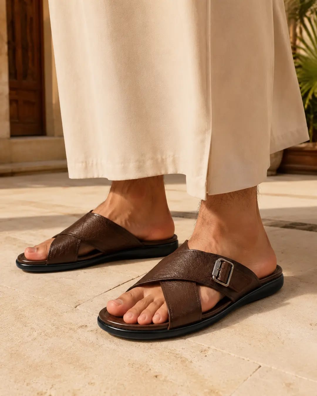 الشبشب البني مع جلابية رجالي