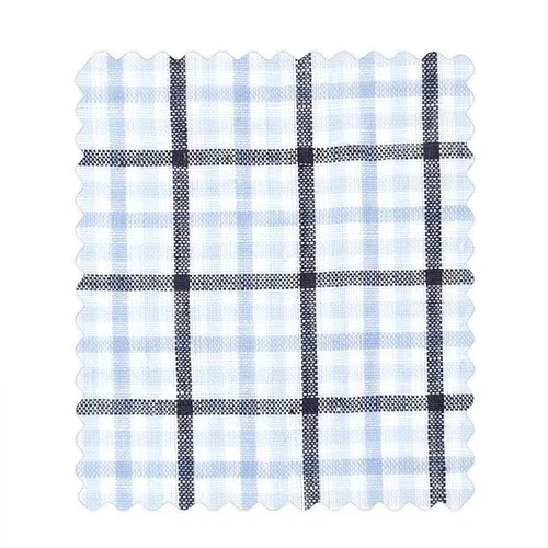 Light Blue Check w/ Navy Overcheck - 100% Linen - Soft Sanforised