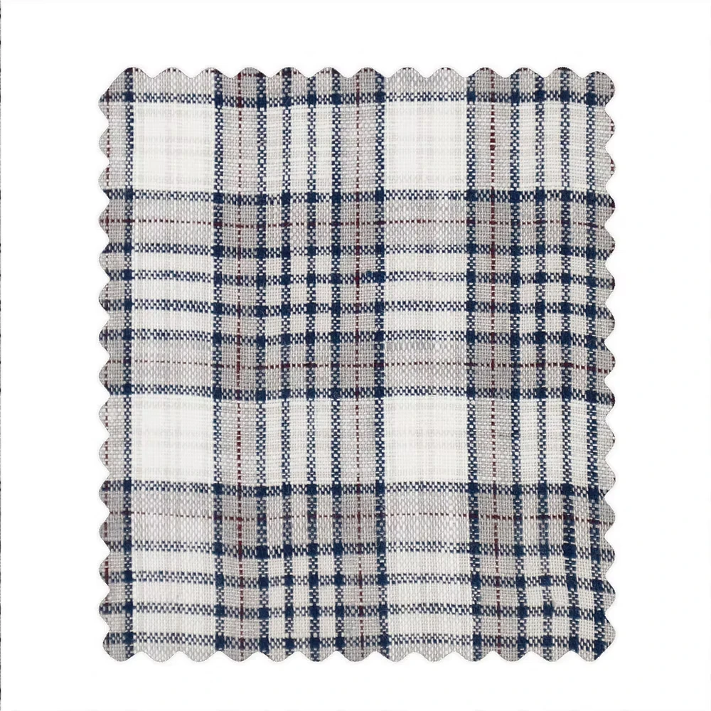 White, Blue, & Red Check - 100% Linen - Washed Finish