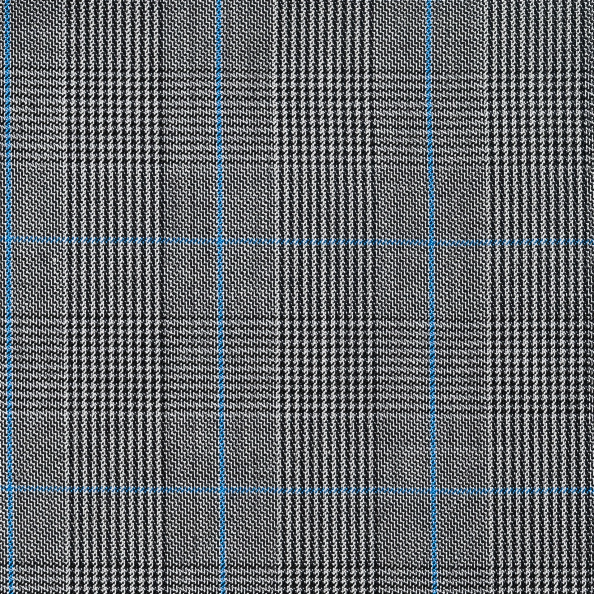 Light Grey Glen Check w/ Blue Overcheck - 100% Worsted Wool - 260g