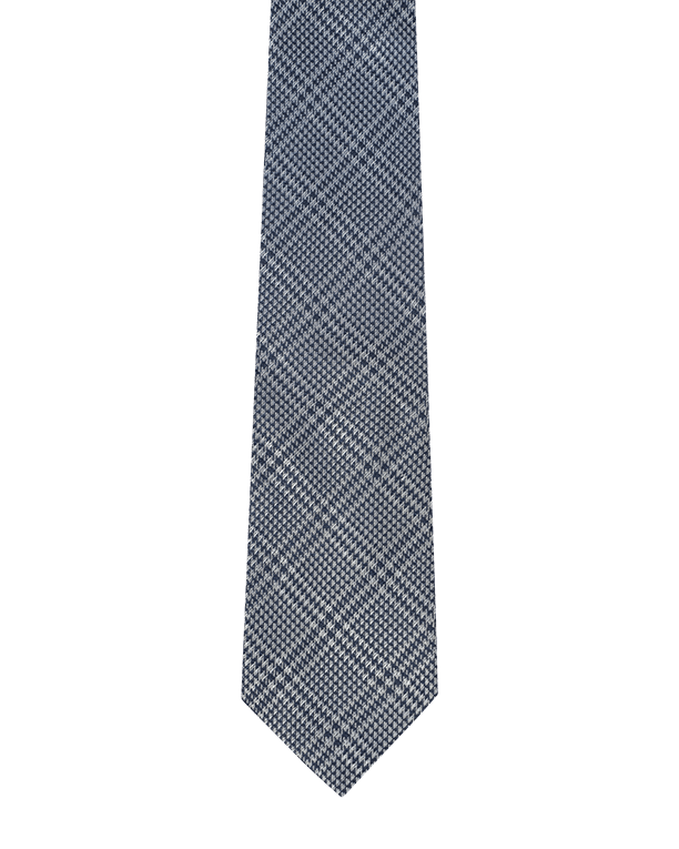 AskOkey Silver & Navy Glen Check Necktie 2