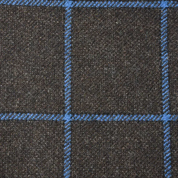 Bark Brown and Blue Windowpane Check Tweed