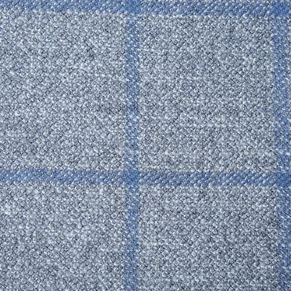 Silver and Blue Windowpane Check Tweed
