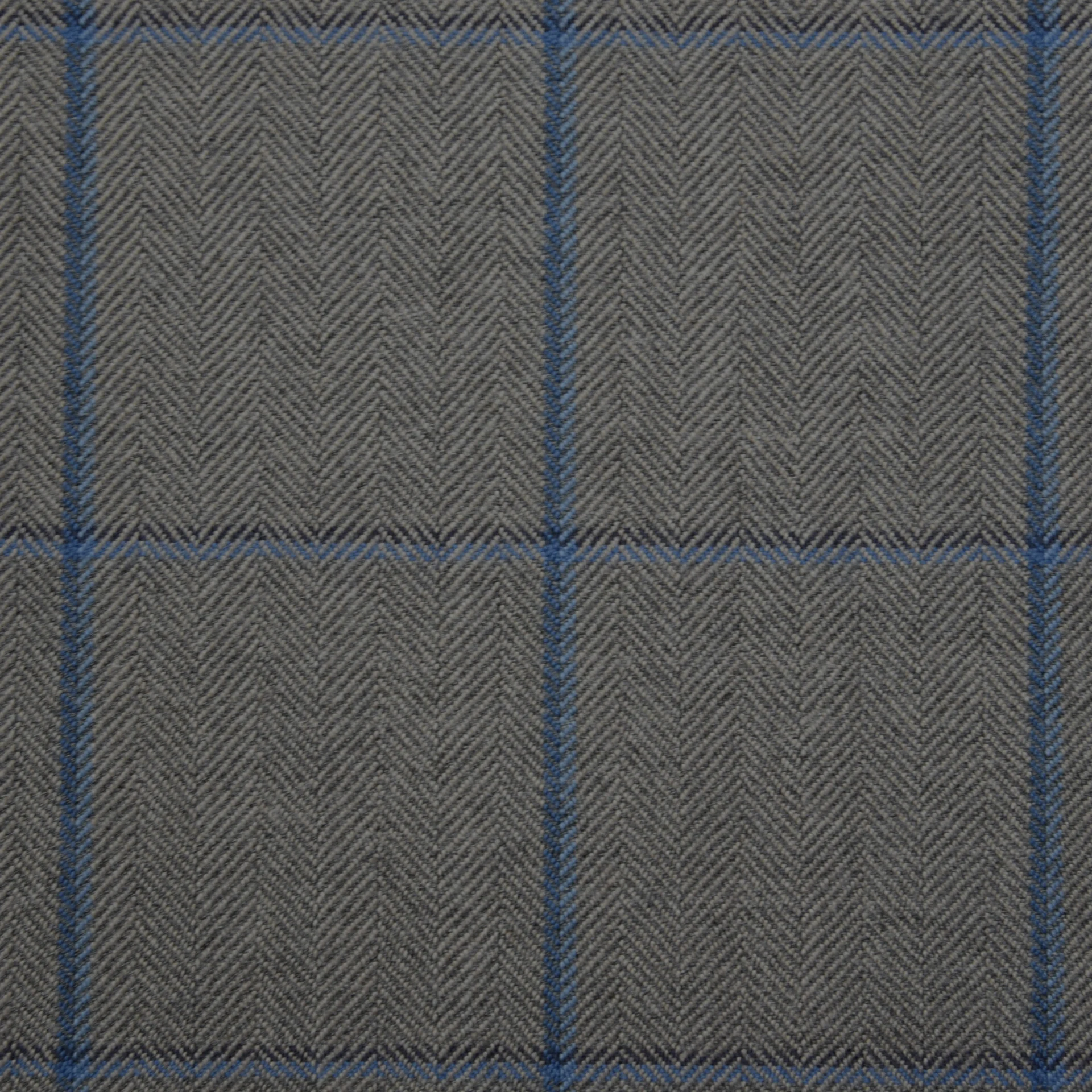Grey Herringbone with Blue Overcheck