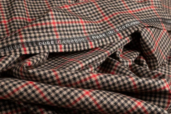Ecru, Black, and Red Houndstooth Overcheck