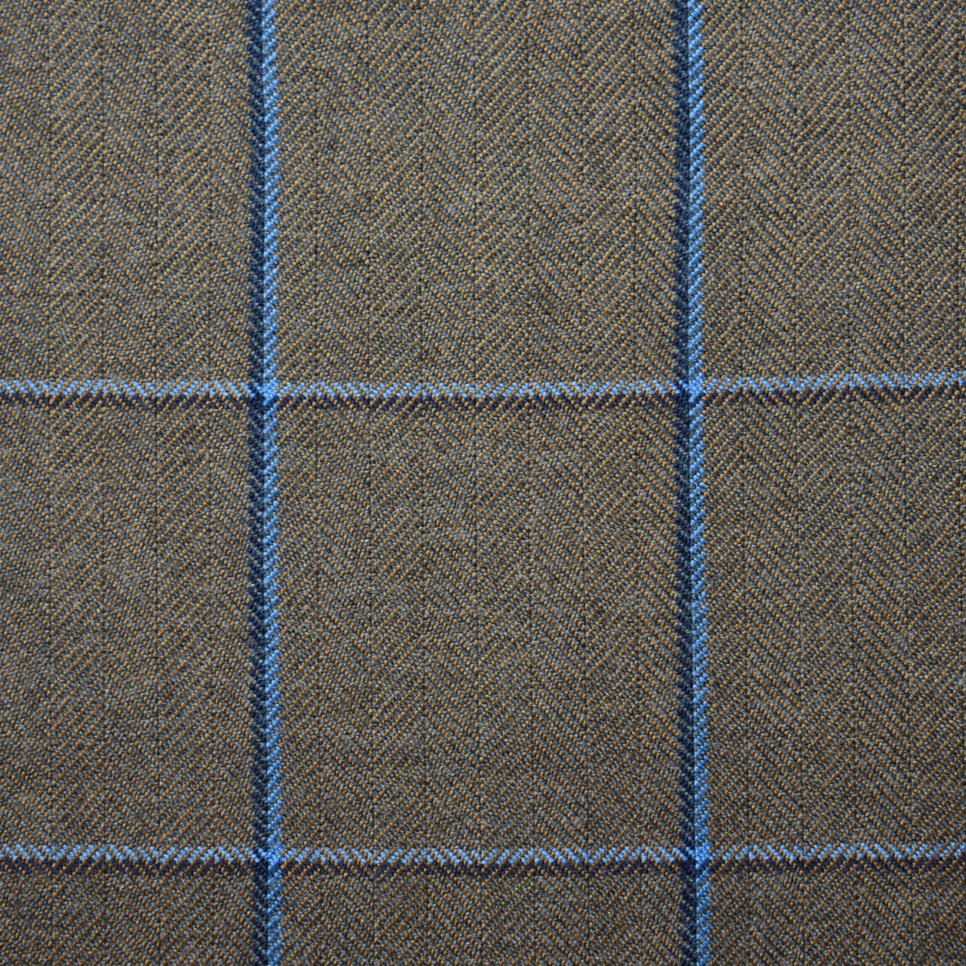 Taupe Herringbone with Light blue Overcheck