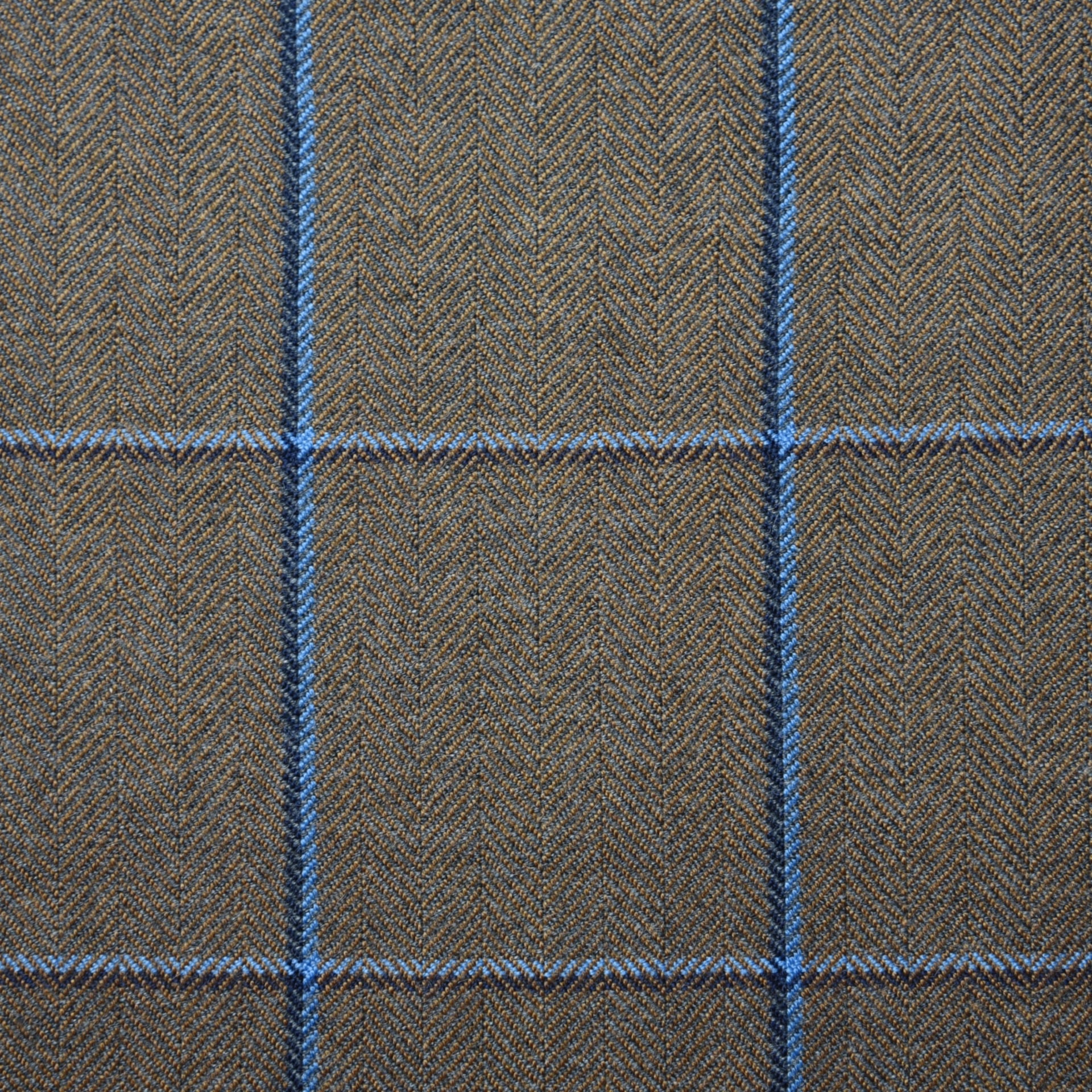 Taupe Herringbone with Light blue Overcheck