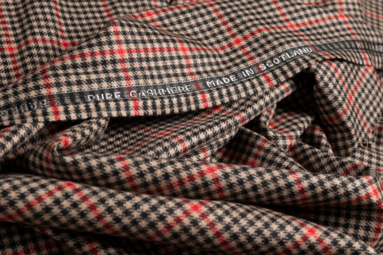 Ecru, Black, and Red Houndstooth Overcheck