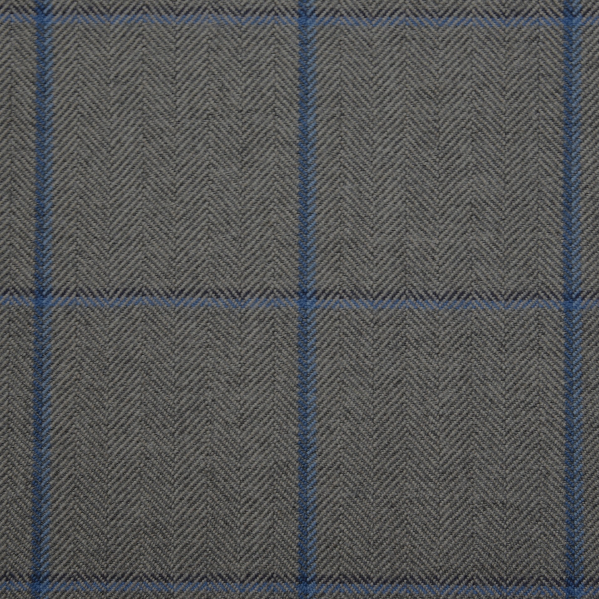 Grey Herringbone with Blue Overcheck