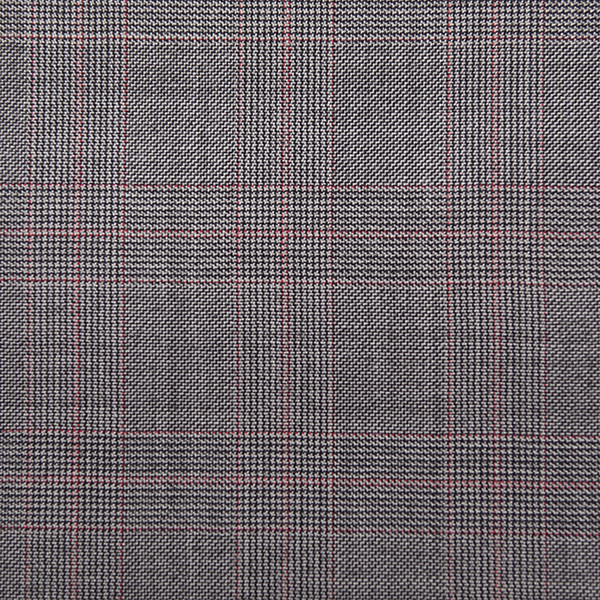 Light Grey and Red Windowpane Check