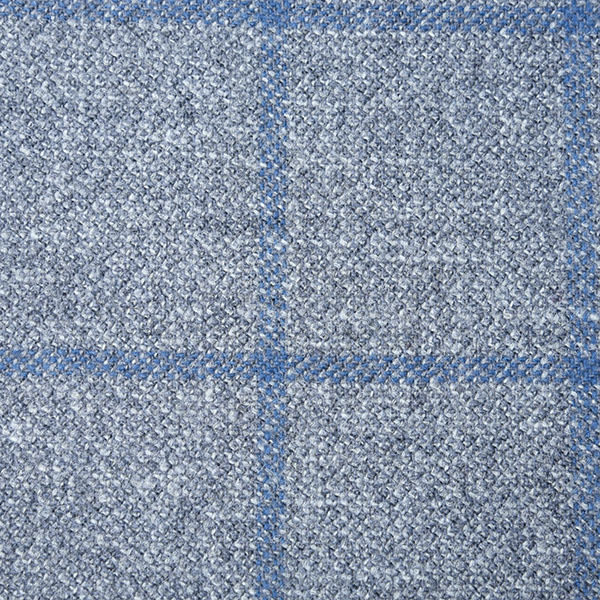 Silver and Blue Windowpane Check Tweed