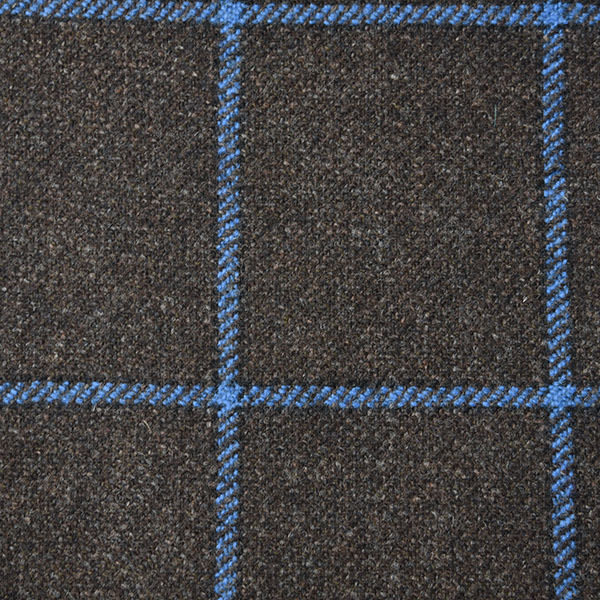Bark Brown and Blue Windowpane Check Tweed