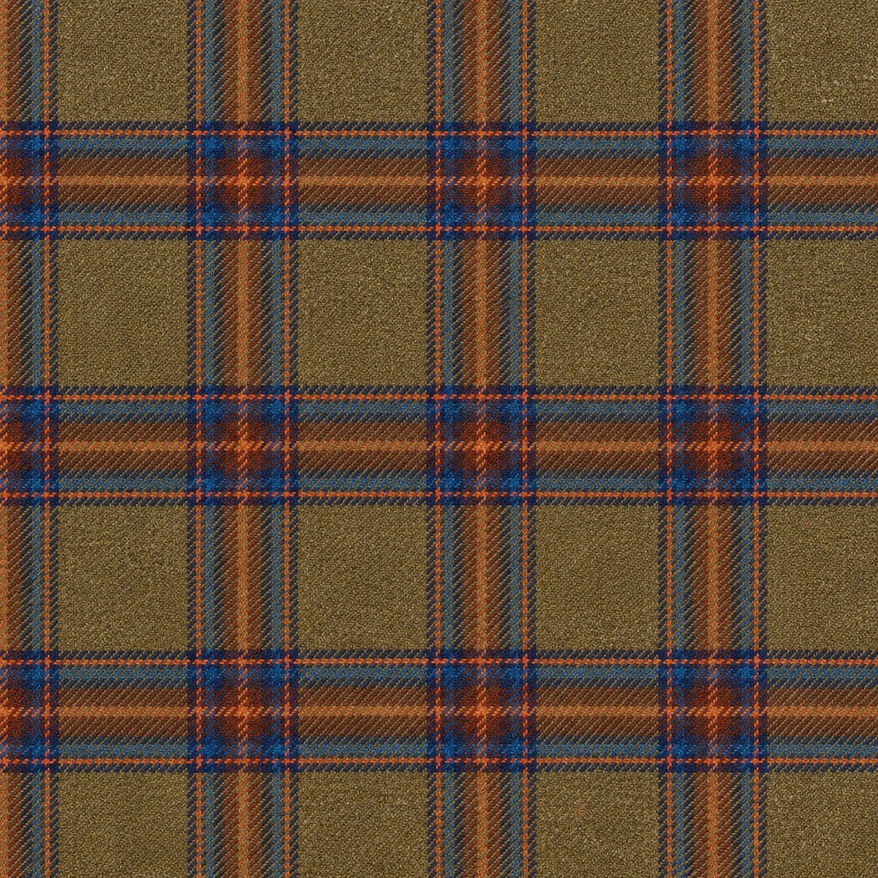 Rally Tweed, Olive, Blue & Brown Check - 100% Wool - 430g
