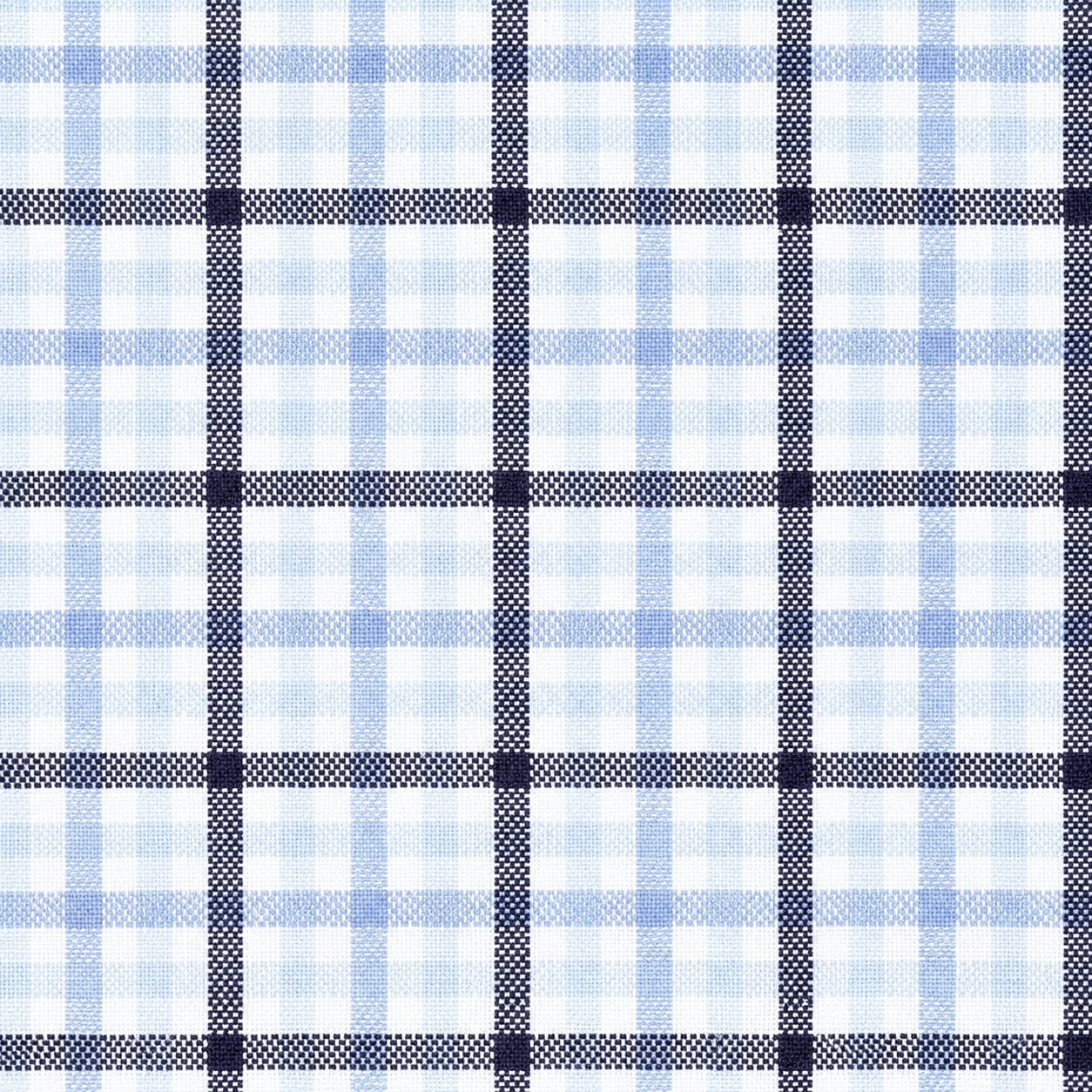 Light Blue Check w/ Navy Overcheck - 100% Linen - Soft Sanforised