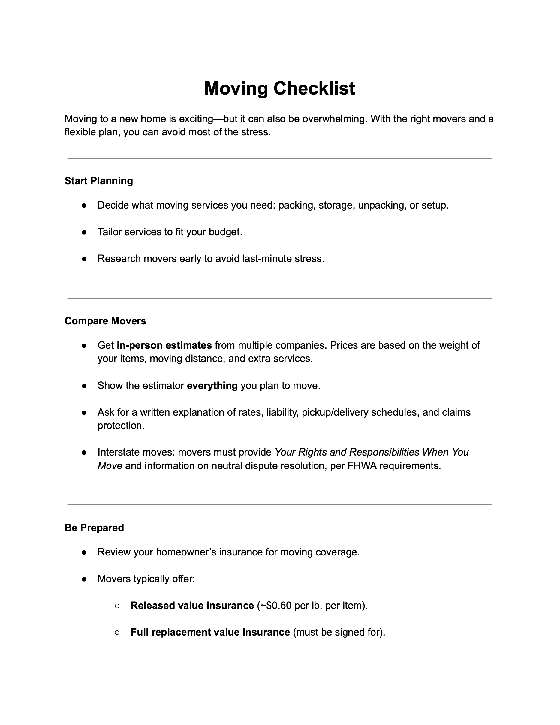 Moving Checklist PDF