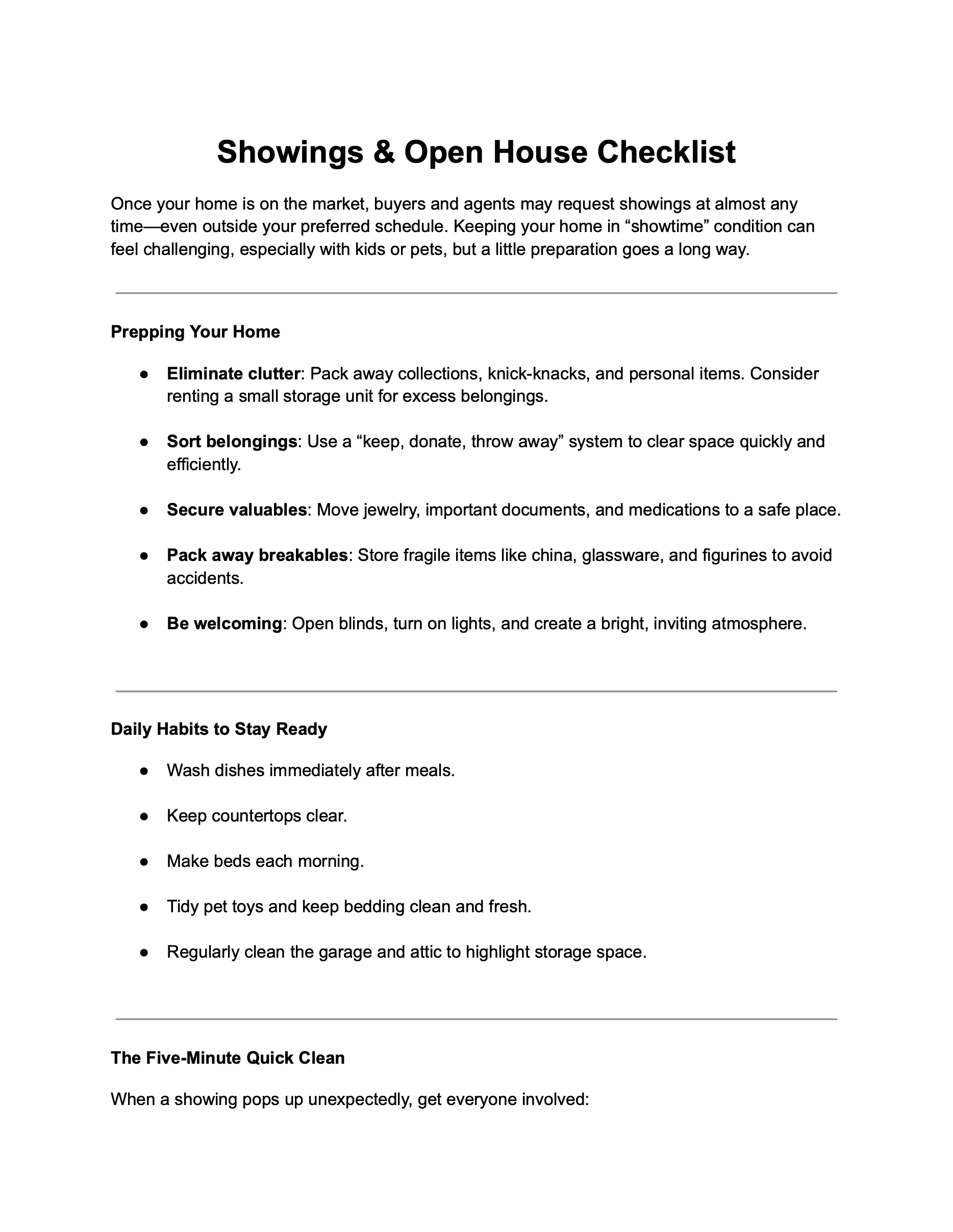 Showings & Open House Checklist PDF