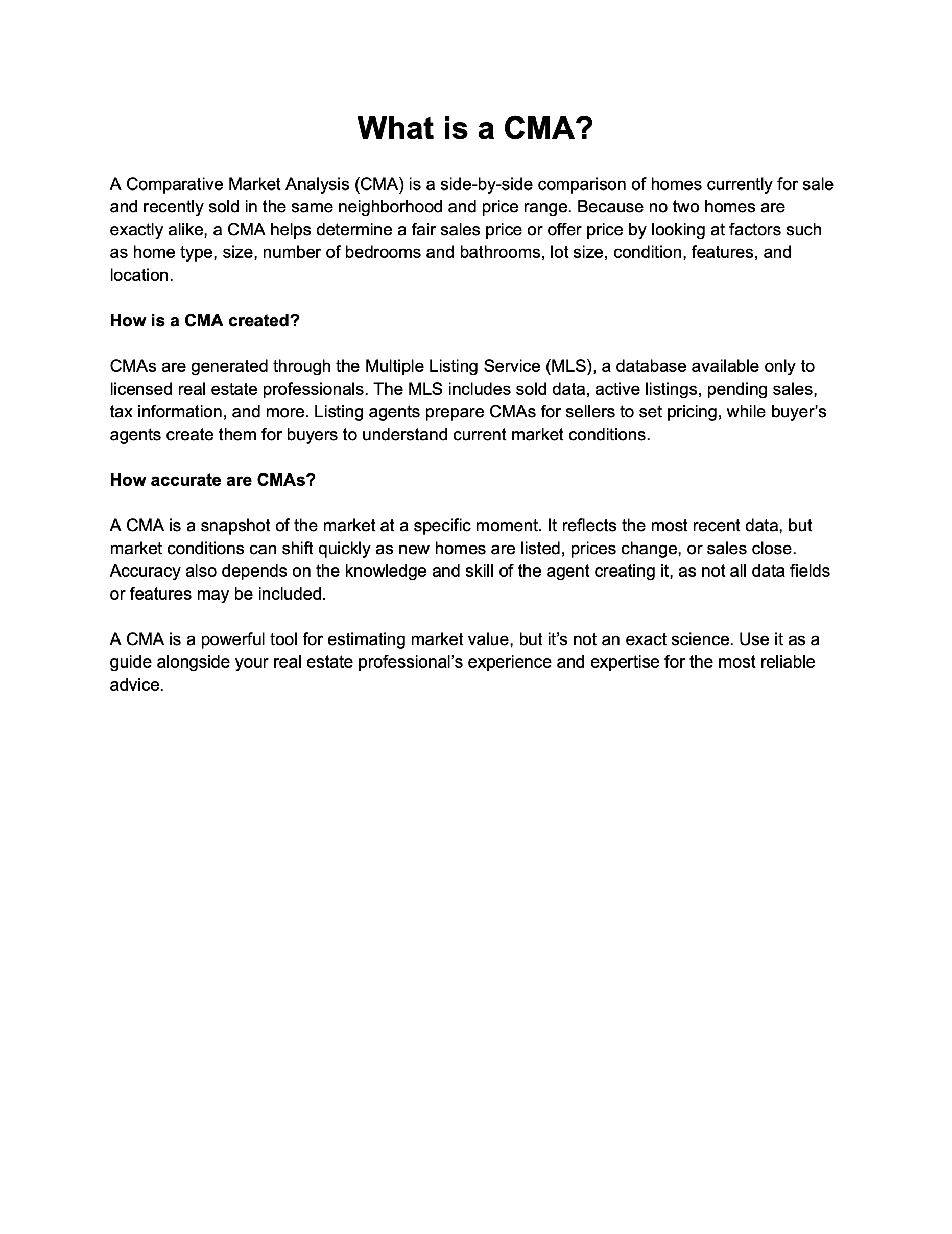 What is a CMA? PDF