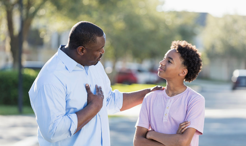 Father and son talking