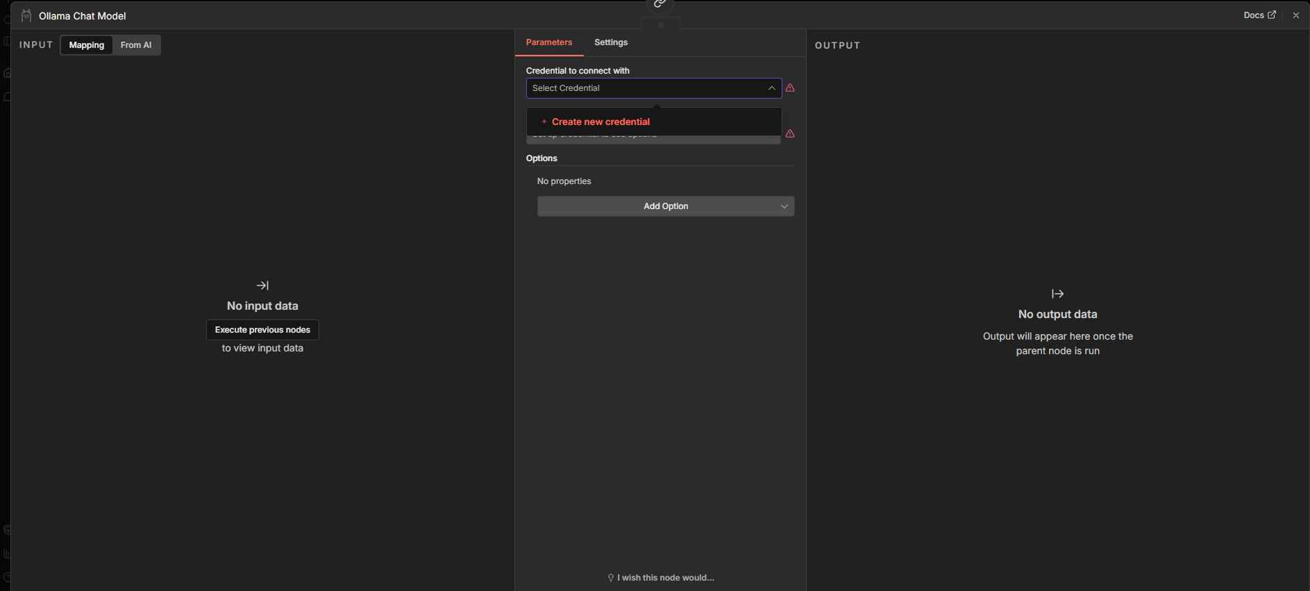 Create New Ollama Credential