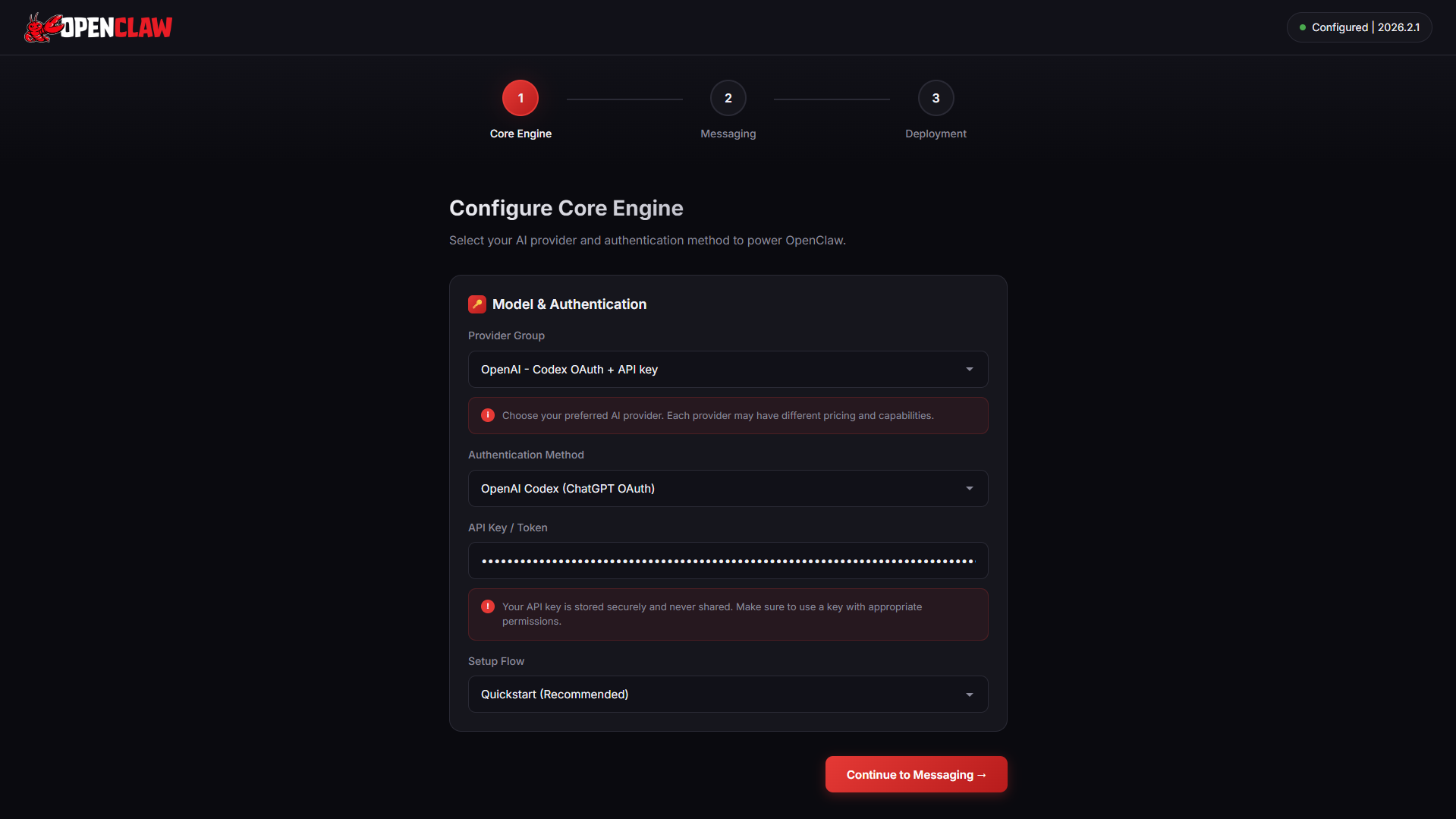 OpenClaw setup using UI