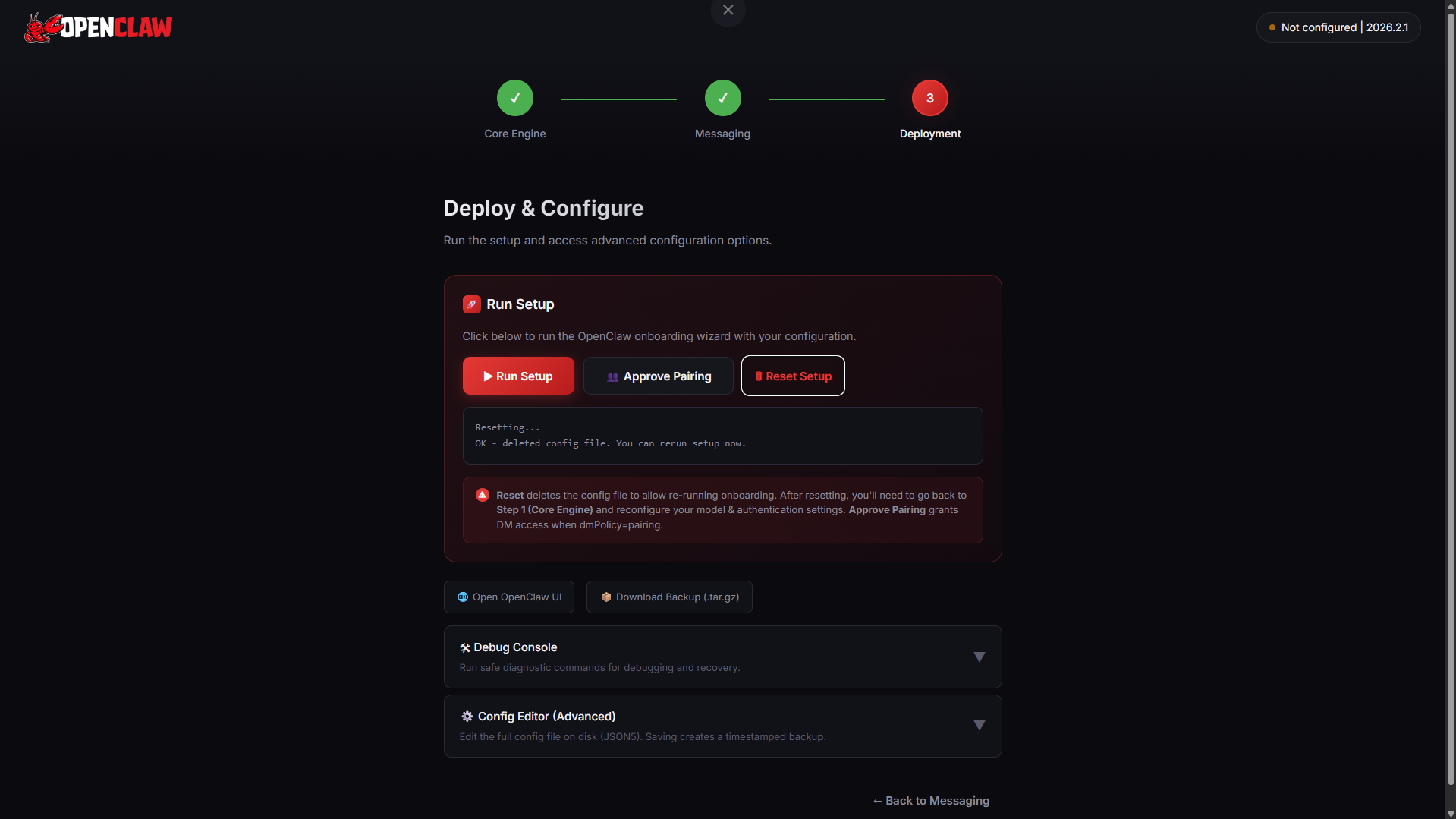 OpenClaw setup using UI