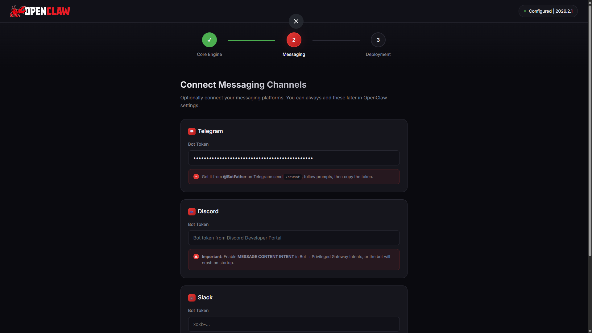 OpenClaw setup using UI