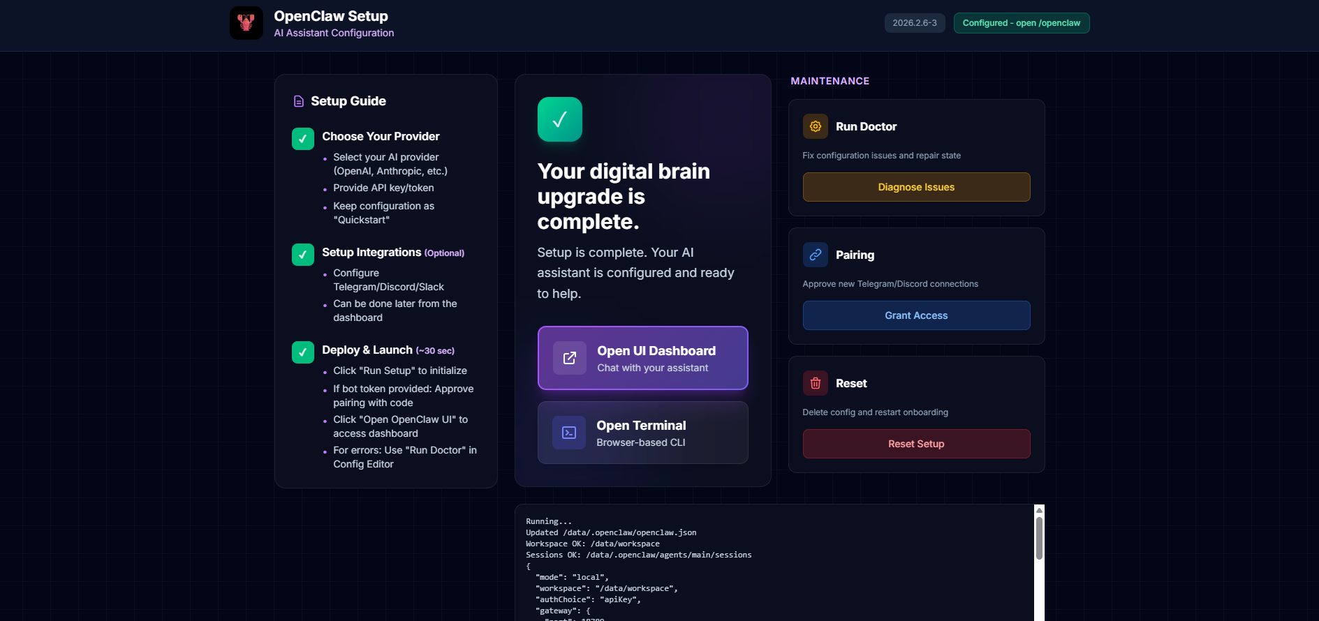 OpenCrawl Setup Complete Page