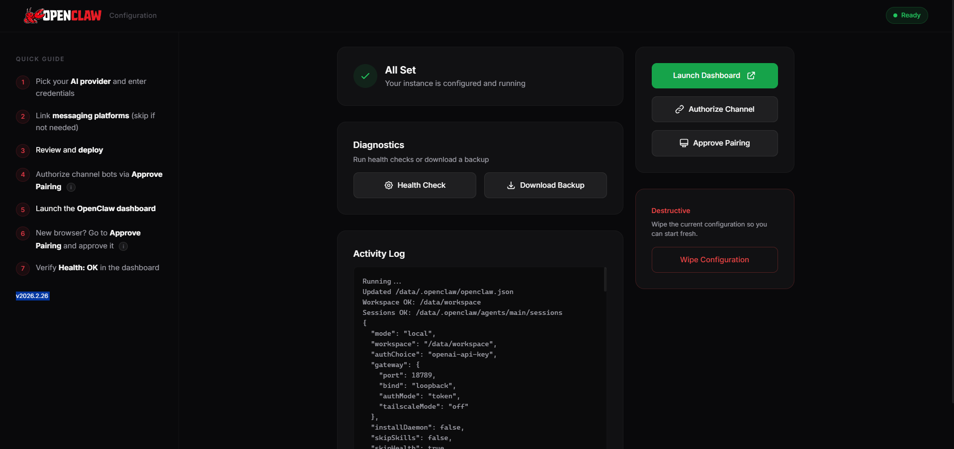 OpenClaw setup using UI