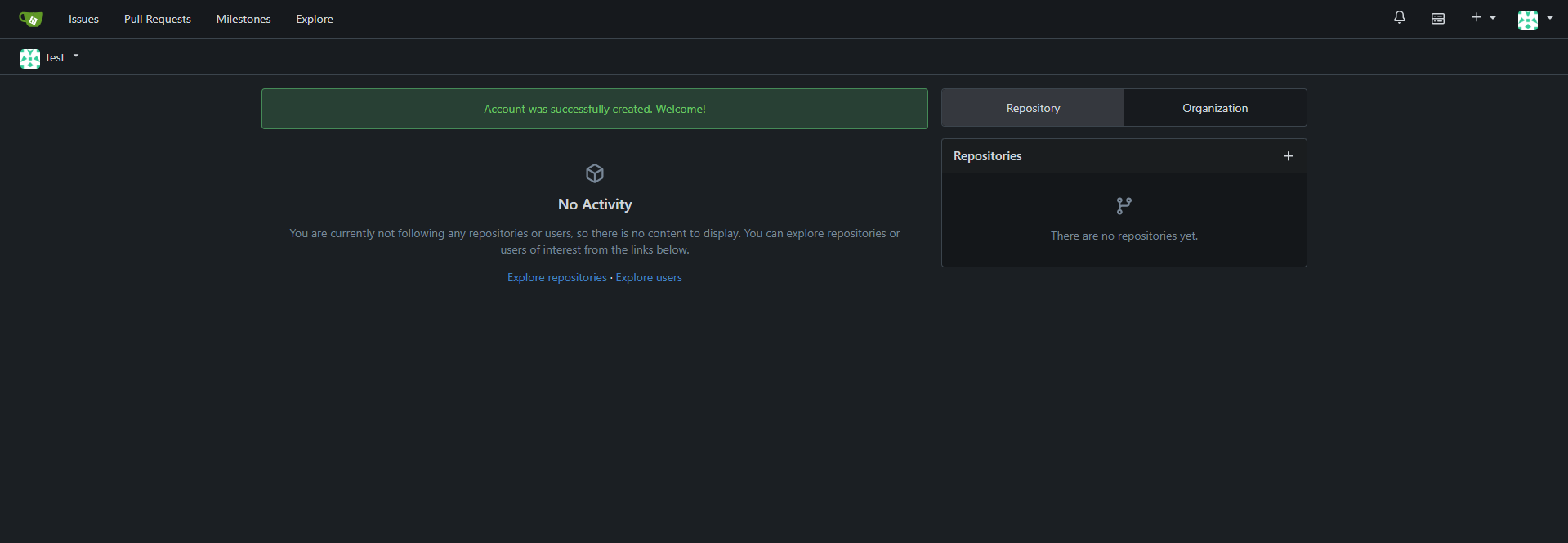 Gitea dashboard screenshot