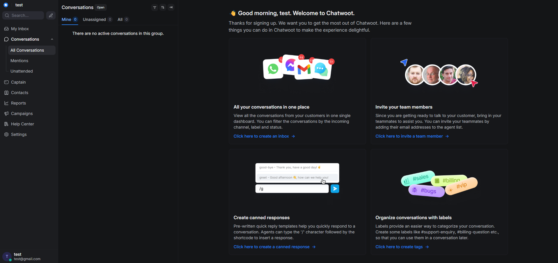 Chatwoot dashboard screenshot