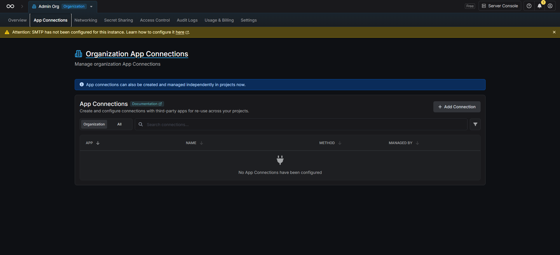 Infisical dashboard screenshot