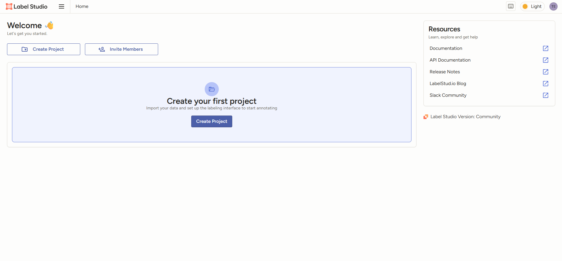 Label Studio dashboard screenshot
